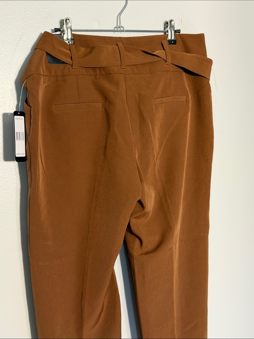 High-Rise Tie-Waist Brown Tapered Trousers - Picture 5 of 5